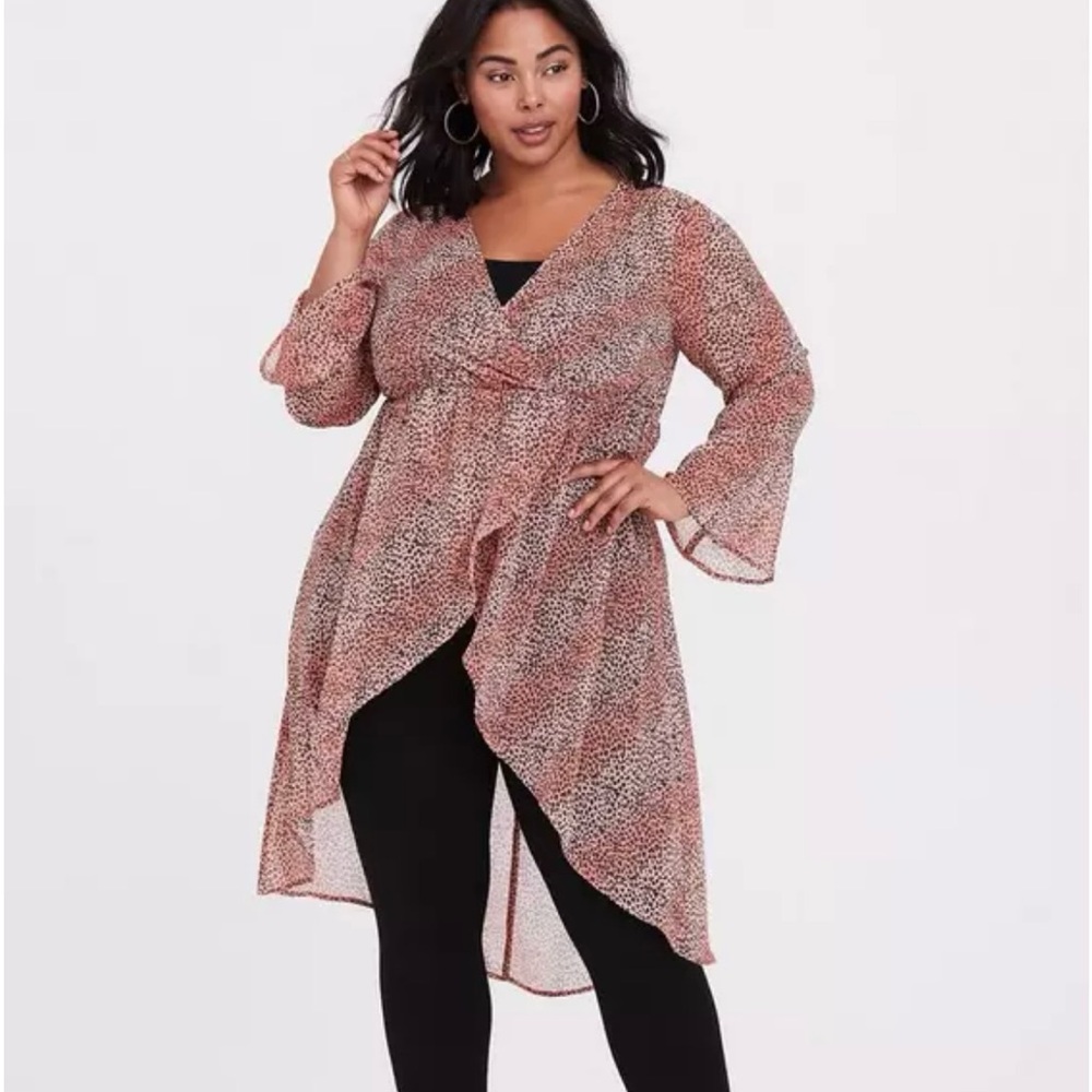 Pink Leopard Chiffon Hi-Lo Bell Sleeve Babydoll Top Torrid Size 00